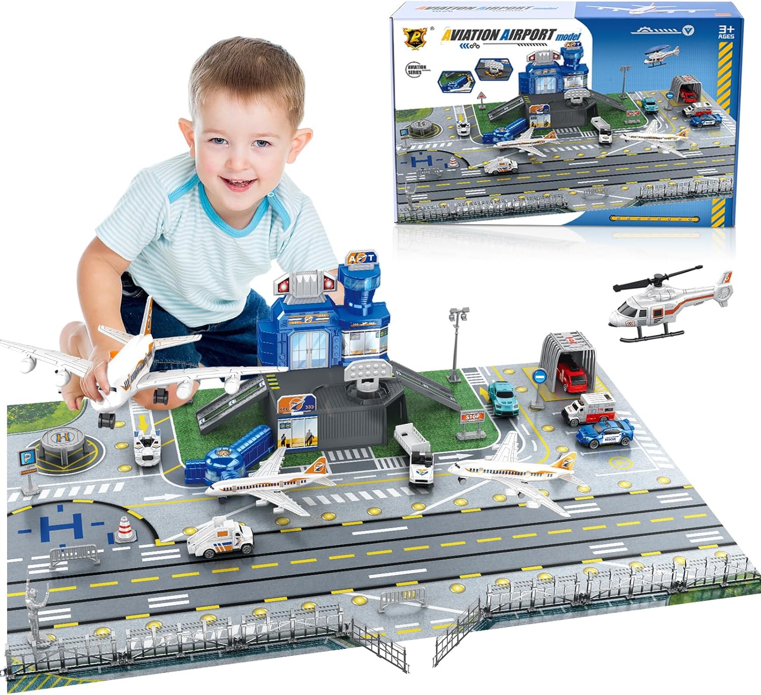 子供用空港シーンおもちゃセット、車、ヘリコプター、飛行機、タ - Kids Toys Xmas のレビューと価格