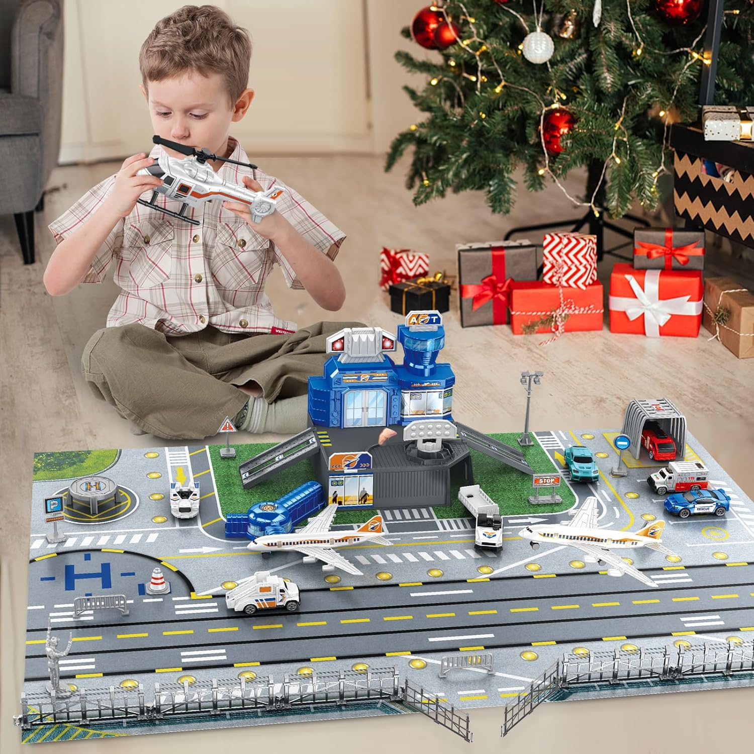 子供用空港シーンおもちゃセット、車、ヘリコプター、飛行機、タ - Kids Toys Xmas のレビューと価格