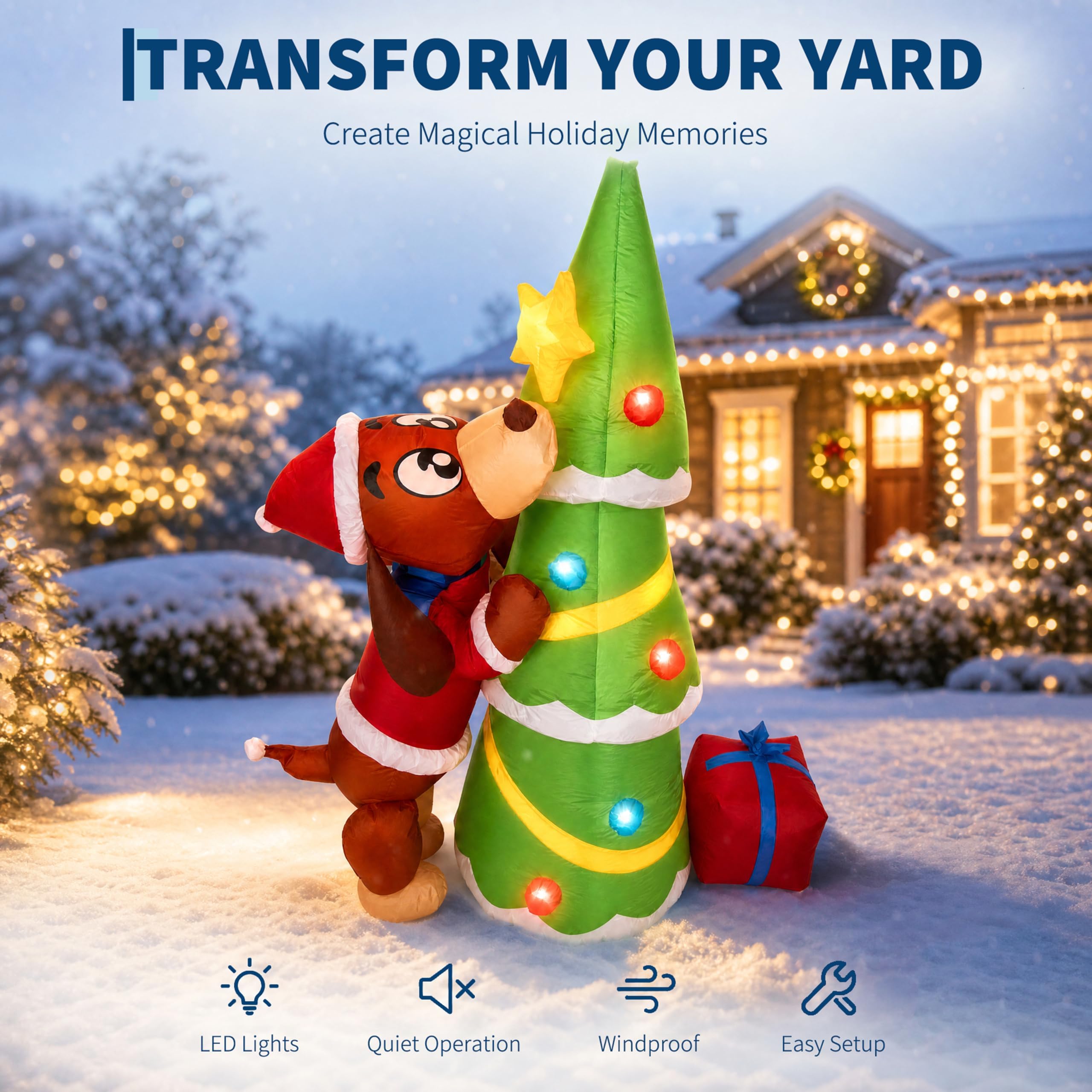 高さ7フィート（210cm）の巨大なクリスマス犬のインフレー - Kids Yard Toys のレビューと価格